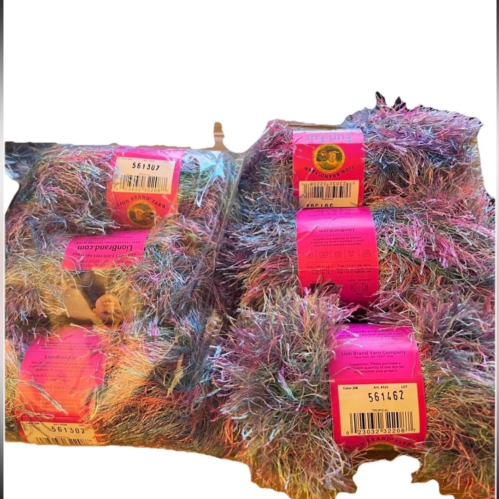 Lot of 6 Lion Brand Yarn Fun Fur Prints Tropical 1.4 Oz Each